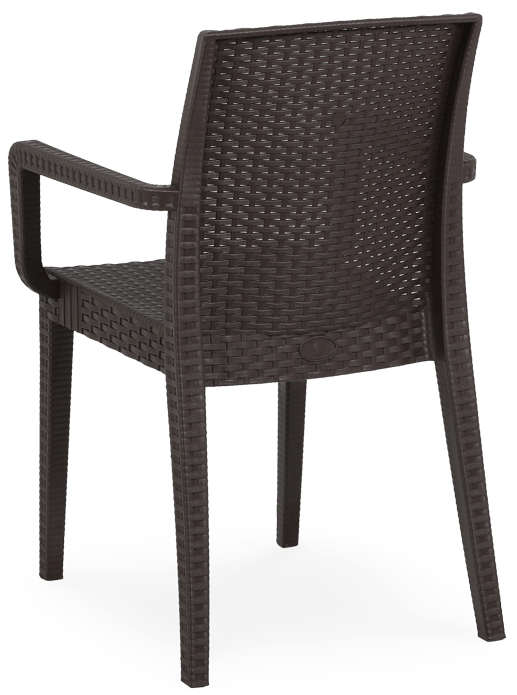Cadeira com braços em plástico com fibra de vidro, injeção a gás, para uso exterior e interior, proteção contra raios UV, reciclável, empilhável. Fabricado em Portugal, Plásticos Joluce.