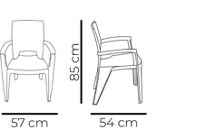 Cadeira monobloco em plástico com braços, para uso exterior, proteção contra raios UV, reciclável, empilhável. Fabricado em Portugal, Plásticos Joluce.